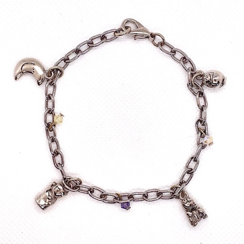 Adorable Charm Bracelet w Tiny Figures: cat, frog, person, moon, & beads!